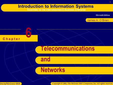 Eleventh Edition 1 Introduction to Information Systems Essentials for the Internetworked E-Business Enterprise Irwin/McGraw-Hill Copyright © 2002, The.