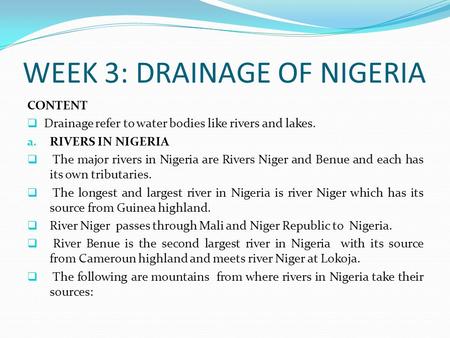 WEEK 3: DRAINAGE OF NIGERIA