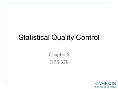 Statistical Quality Control