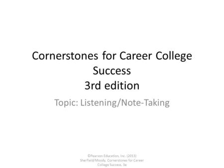 Cornerstones for Career College Success 3rd edition