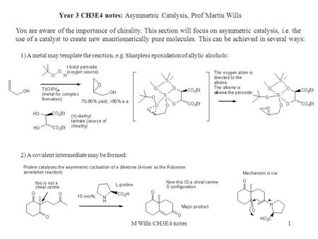 Year 3 CH3E4 notes: Asymmetric Catalysis, Prof Martin Wills