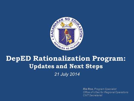 DepED Rationalization Program: Updates and Next Steps