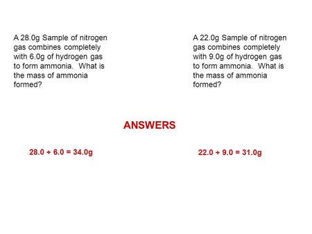 A 28. 0g Sample of nitrogen gas combines completely with 6