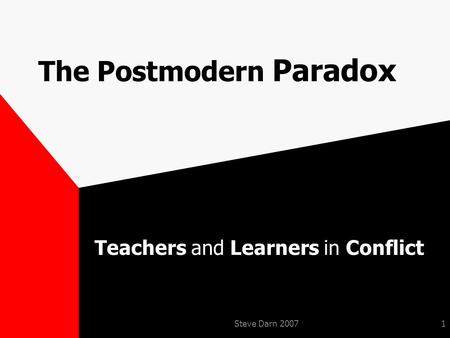 Steve Darn 20071 The Postmodern Paradox Teachers and Learners in Conflict.