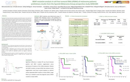 BRAF mutation analysis in cell free tumoral DNA (cfDNA) of melanoma patients: preliminary results from the Spanish Melanoma Group prospective study GEM1304.