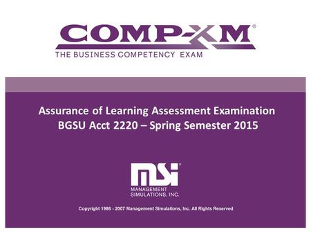 Assurance of Learning Assessment Examination