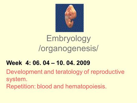 Embryology /organogenesis/