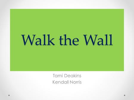 Walk the Wall Tami Deakins Kendall Norris. Walk the Wall Big project with multiple threads and interwoven dependencies across multiple functions ? Delivery.