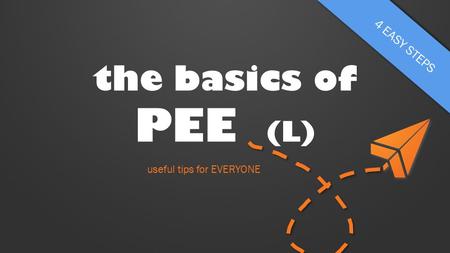 The basics of PEE (L) useful tips for EVERYONE. What Is It? a 4-step process to writing a response PEE L... Why Do It? It’s a helpful structure to answers.