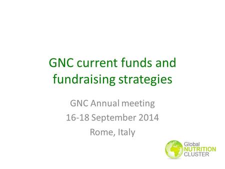 GNC current funds and fundraising strategies GNC Annual meeting 16-18 September 2014 Rome, Italy.