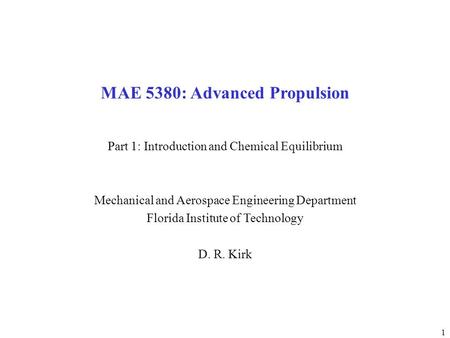 MAE 5380: Advanced Propulsion