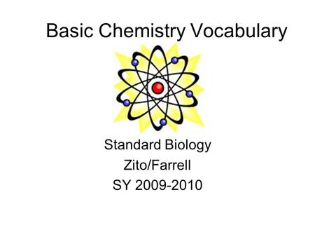 Basic Chemistry Vocabulary Standard Biology Zito/Farrell SY 2009-2010.