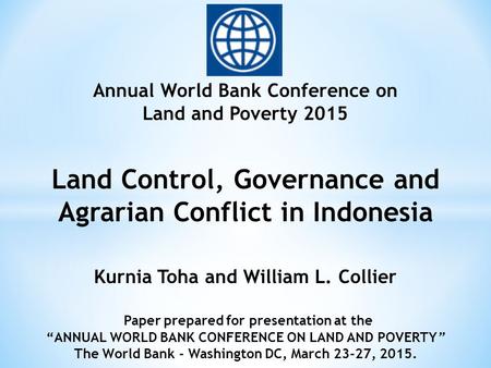 Land Control, Governance and Agrarian Conflict in Indonesia