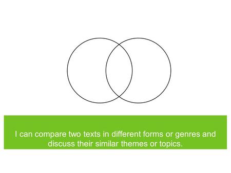 I can compare two texts in different forms or genres and discuss their similar themes or topics.