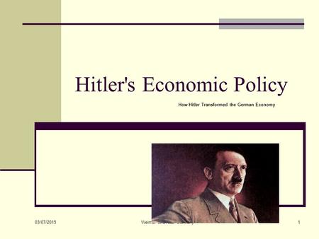 Hitler's Economic Policy