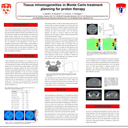 Tissue inhomogeneities in Monte Carlo treatment planning for proton therapy L. Beaulieu 1, M. Bazalova 2,3, C. Furstoss 4, F. Verhaegen 2,5 (1) Centre.