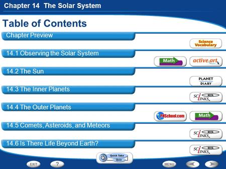 Table of Contents Chapter Preview 14.1 Observing the Solar System