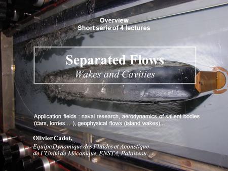 Separated Flows Wakes and Cavities Olivier Cadot, Equipe Dynamique des Fluides et Acoustique de l’Unité de Mécanique, ENSTA, Palaiseau. Overview Short.