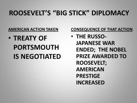 ROOSEVELT’S “BIG STICK” DIPLOMACY