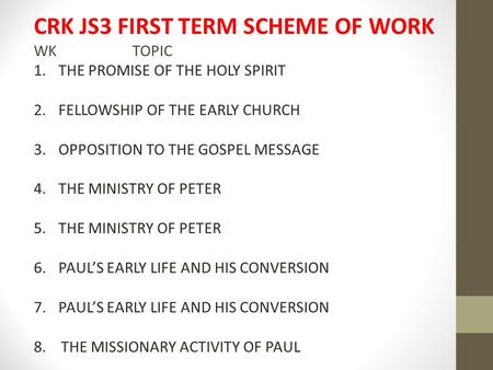 CRK JS3 FIRST TERM SCHEME OF WORK