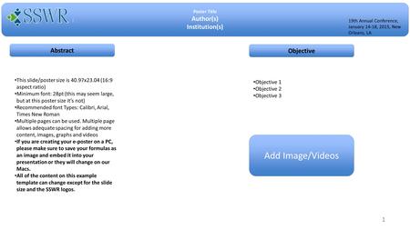 Add Image/Videos Author(s) Institution(s) Abstract Objective