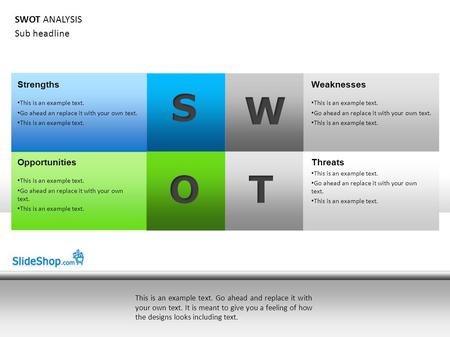 Strengths This is an example text. Go ahead an replace it with your own text. This is an example text. Opportunities This is an example text. Go ahead.