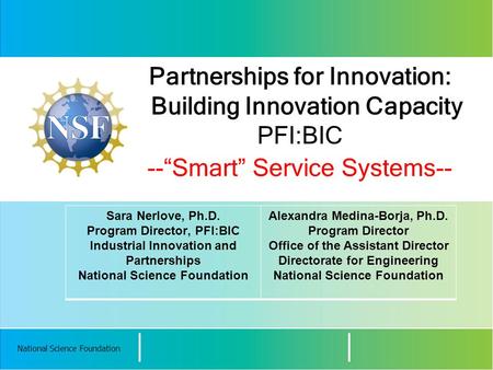 Sara Nerlove, Ph.D. Program Director, PFI:BIC