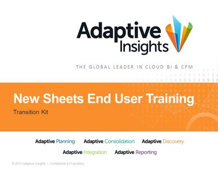 1 © 2014 Adaptive Insights | Confidential & Proprietary THE GLOBAL LEADER IN CLOUD BI & CPM New Sheets End User Training Transition Kit.