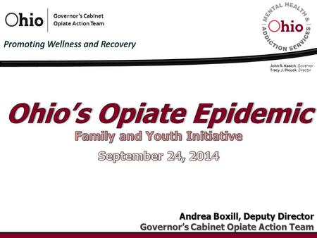 John R. Kasich, Governor Tracy J. Plouck, Director Andrea Boxill, Deputy Director Andrea Boxill, Deputy Director Governor’s Cabinet Opiate Action Team.