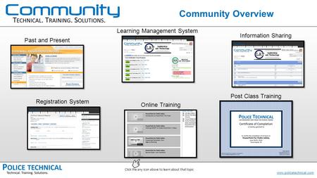 Www.policetechnical.com Community Overview Learning Management System Information Sharing Registration System Online Training Post Class Training Past.