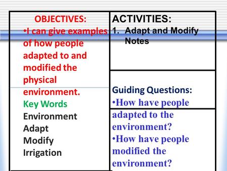 How have people adapted to the environment?