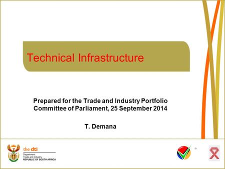 Technical Infrastructure Prepared for the Trade and Industry Portfolio Committee of Parliament, 25 September 2014 T. Demana.