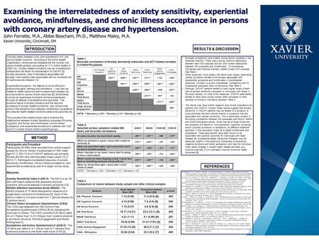 Examining the interrelatedness of anxiety sensitivity, experiential avoidance, mindfulness, and chronic illness acceptance in persons with coronary artery.