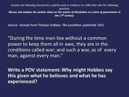 Assume the following documents could be used as evidence in a DBQ that asks the following question: Discuss and analyze the various views on the system.