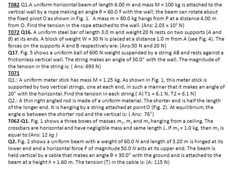 T082 Q1. A uniform horizontal beam of length 6