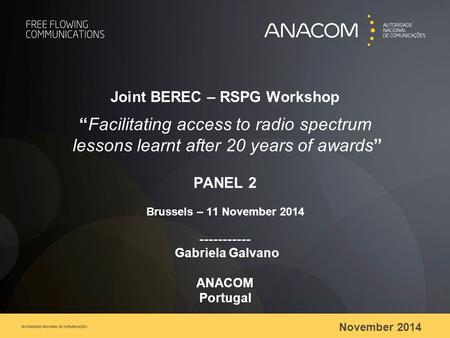 November 2014 Joint BEREC – RSPG Workshop “Facilitating access to radio spectrum lessons learnt after 20 years of awards” PANEL 2 Brussels – 11 November.