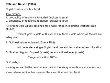 Cate and Nelson (1965) % yield versus soil test level