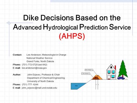 Dike Decisions Based on the A dvanced H ydrological P rediction S ervice (AHPS) Contact:Lee Anderson, Meteorologist in Charge National Weather Service.