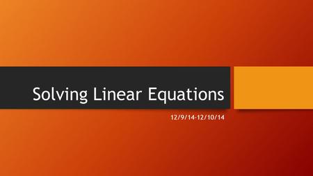 Solving Linear Equations