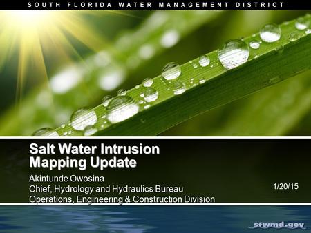 Salt Water Intrusion Mapping Update Akintunde Owosina Chief, Hydrology and Hydraulics Bureau Operations, Engineering & Construction Division Akintunde.