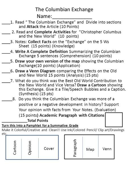 The Columbian Exchange Name:______________