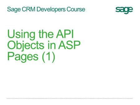 Sage CRM Developers Course