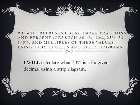 I WILL calculate what 30% is of a given decimal using a strip diagram.