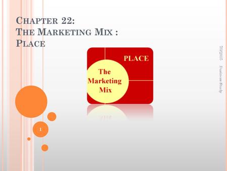 C HAPTER 22: T HE M ARKETING M IX : P LACE 7/3/2015 Business Study 1.