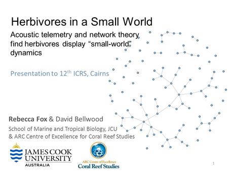 Herbivores in a Small World Rebecca Fox & David Bellwood School of Marine and Tropical Biology, JCU & ARC Centre of Excellence for Coral Reef Studies Acoustic.