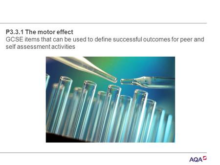 P3.3.1 The motor effect GCSE items that can be used to define successful outcomes for peer and self assessment activities.