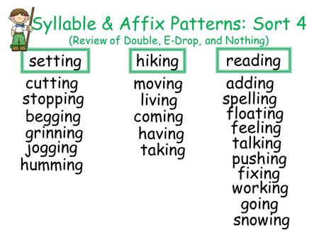 setting hiking reading cutting moving adding stopping living spelling