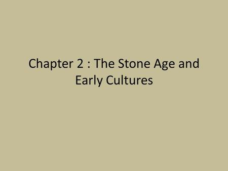 Chapter 2 : The Stone Age and Early Cultures