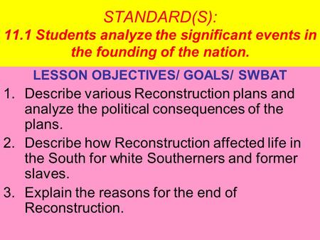 LESSON OBJECTIVES/ GOALS/ SWBAT