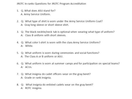 JROTC In-ranks Questions for JROTC Program Accreditation